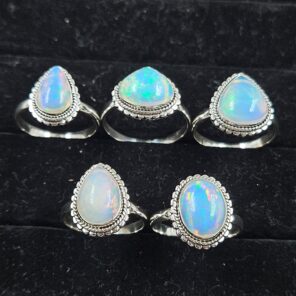5 PCS Bulk Lot Ethiopian Fire Opal 925 Sterling Silver Rings (RS106-95)