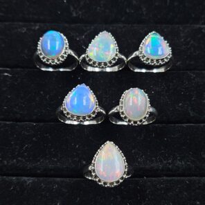 6 PCS Bulk Lot Ethiopian Fire Opal 925 Sterling Silver Rings (RS106-97)