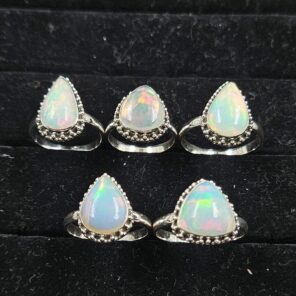 5 PCS Bulk Lot Ethiopian Fire Opal 925 Sterling Silver Rings (RS106-98)