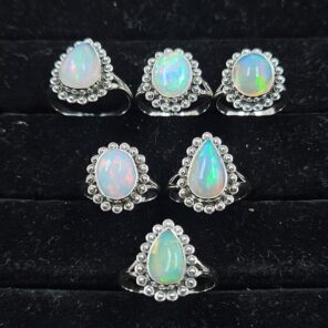 6 PCS Bulk Lot Ethiopian Fire Opal 925 Sterling Silver Rings (RS106-69)
