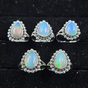 5 PCS Bulk Lot Ethiopian Fire Opal 925 Sterling Silver Rings (RS106-70)