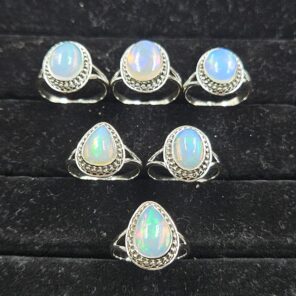6 PCS Bulk Lot Ethiopian Fire Opal 925 Sterling Silver Rings (RS106-58)