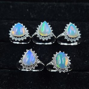 5 PCS Bulk Lot Ethiopian Fire Opal 925 Sterling Silver Rings (RS106-71)