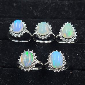 5 PCS Bulk Lot Ethiopian Fire Opal 925 Sterling Silver Rings (RS106-72)