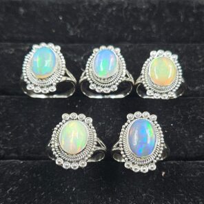 6 PCS Bulk Lot Ethiopian Fire Opal 925 Sterling Silver Rings (RS106-61)