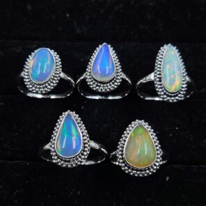 5 PCS Bulk Lot Ethiopian Fire Opal 925 Sterling Silver Rings (RS106-64)