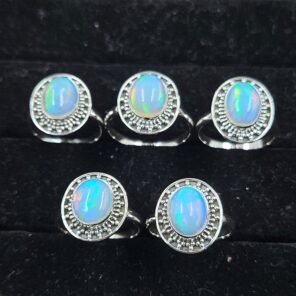 5 PCS Bulk Lot Ethiopian Fire Opal 925 Sterling Silver Rings (RS106-73)