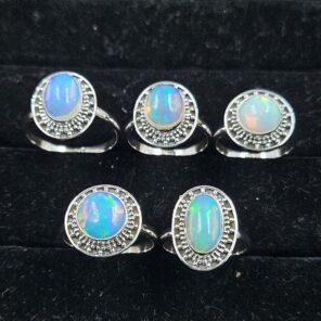 5 PCS Bulk Lot Ethiopian Fire Opal 925 Sterling Silver Rings (RS106-74)