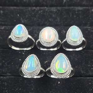 5 PCS Bulk Lot Ethiopian Fire Opal 925 Sterling Silver Rings (RS106-66)