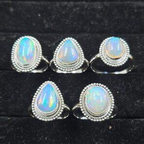 5 PCS Bulk Lot Ethiopian Fire Opal 925 Sterling Silver Rings (RS106-65)