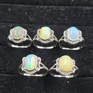 5 PCS Bulk Lot Ethiopian Fire Opal 925 Sterling Silver Rings (RS106-60)