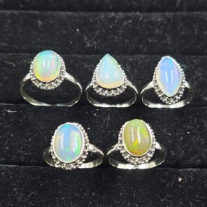 5 PCS Bulk Lot Ethiopian Fire Opal 925 Sterling Silver Rings (RS106-75)