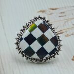 Aurora Opal Checkerboard Size US 8 925 Sterling Silver Rings (RS29-381)