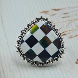 Aurora Opal Checkerboard Size US 8 925 Sterling Silver Rings (RS29-381)