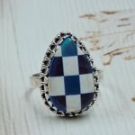 Aurora Opal Checkerboard Size US 9 925 Sterling Silver Rings (RS29-383)