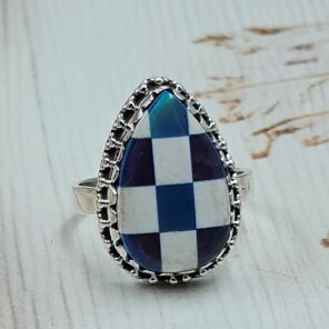 Aurora Opal Checkerboard Size US 9 925 Sterling Silver Rings (RS29-383)