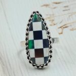 Aurora Opal Checkerboard Size US 7 925 Sterling Silver Rings (RS29-406)