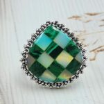 Aurora Opal Checkerboard Size US 9 925 Sterling Silver Rings (RS29-386)