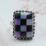 Aurora Opal Checkerboard Size US 8 925 Sterling Silver Rings (RS29-379)