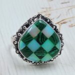 Aurora Opal Checkerboard Size US 6 925 Sterling Silver Rings (RS29-364)