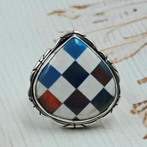 Aurora Opal Checkerboard Size US 7 925 Sterling Silver Rings (RS29-425)