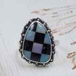 Aurora Opal Checkerboard Size US 10 925 Sterling Silver Rings (RS29-394)