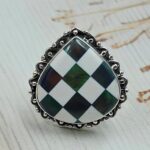 Aurora Opal Checkerboard Size US 6 925 Sterling Silver Rings (RS29-397)