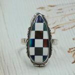 Aurora Opal Checkerboard Size US 8 925 Sterling Silver Rings (RS29-377)