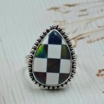 Aurora Opal Checkerboard Size US 6 925 Sterling Silver Rings (RS29-403)