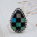 Aurora Opal Checkerboard Size US 8 925 Sterling Silver Rings (RS29-405)