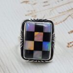Aurora Opal Checkerboard Size US 7 925 Sterling Silver Rings (RS29-398)
