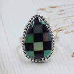 Aurora Opal Checkerboard Size US 9 925 Sterling Silver Rings (RS29-402)
