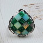 Aurora Opal Checkerboard Size US 10 925 Sterling Silver Rings (RS29-368)