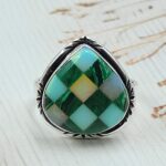 Aurora Opal Checkerboard Size US 10 925 Sterling Silver Rings (RS29-371)