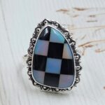 Aurora Opal Checkerboard Size US 9 925 Sterling Silver Rings (RS29-399)