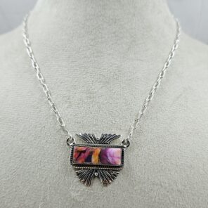 Pink Dahlia Turquoise 925 Sterling Silver Bar Necklace (RS74-77)