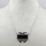 Black Onyx 925 Sterling Silver Bar Necklace (RS74-81)