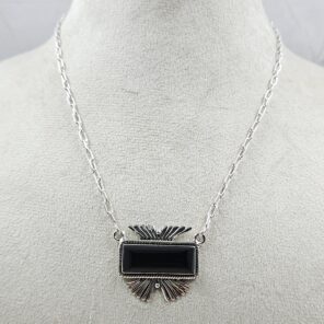 Black Onyx 925 Sterling Silver Bar Necklace (RS74-81)