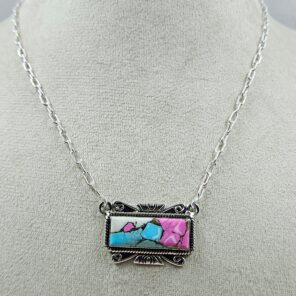 Cotton Candy Turquoise 925 Sterling Silver Bar Necklace (RS74-86)