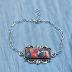 Pink Dahlia Turquoise 925 Sterling Silver Bar Bracelet (RS74-101)