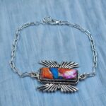 Pink Dahlia Turquoise 925 Sterling Silver Bar Bracelet (RS74-104)
