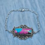 Cotton Candy Turquoise 8" 925 Sterling Silver Bar Bracelet (RS74-89)