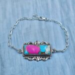 Cotton Candy Turquoise 925 Sterling Silver Bar Bracelet (RS74-91)