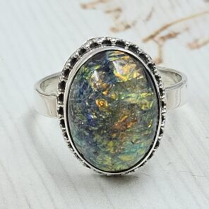 Sterling Opal Size US 9 925 Silver Ring (REXT25-114)
