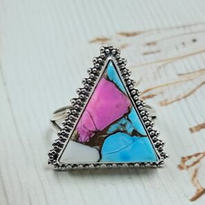 Cotton Candy Turquoise Size US 10 925 Sterling Silver Rings (RS8-534)