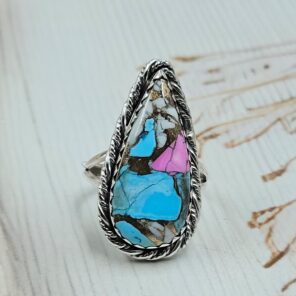 Cotton Candy Turquoise Size US 8 925 Sterling Silver Rings (RS8-546)