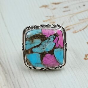 Cotton Candy Turquoise Size US 9 925 Sterling Silver Rings (RS8-526)