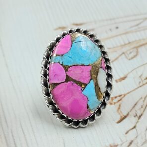 Cotton Candy Turquoise Size US 7 925 Sterling Silver Rings (RS8-520)