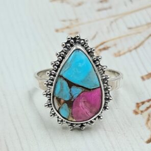 Cotton Candy Turquoise Size US 9 925 Sterling Silver Rings (RS8-576)