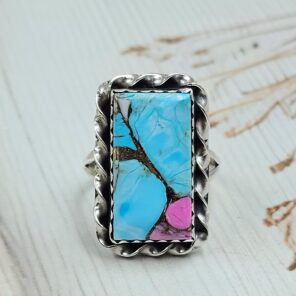 Cotton Candy Turquoise Size US 9 925 Sterling Silver Rings (RS8-519)